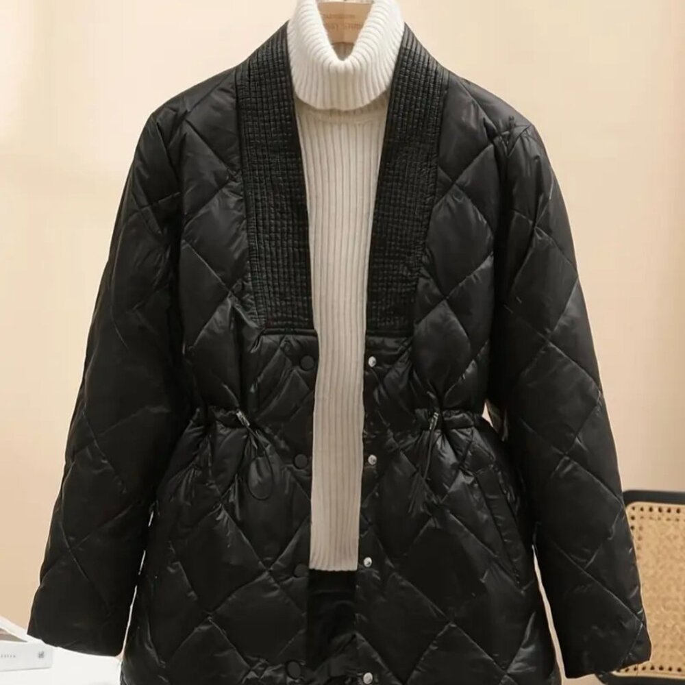 Women's Lightweight Winter Jacket - Casual to Semi-Formal Black Coat with Drawst - Picture 3 of 3